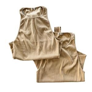 Free People Ribbed High Neck Nude Bodysuit 2pc Set Size Medium *1 is NEW